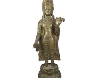 Gilt Bronze Figure of Guatama Buddha with Scroll