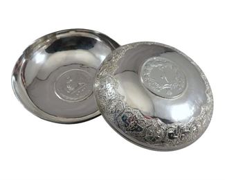 (2) Iranian Engraved Silver 10 Rial Coin Bowls