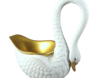 L'Objet Bisque Parcel Gilt Porcelain White Swan Bowl