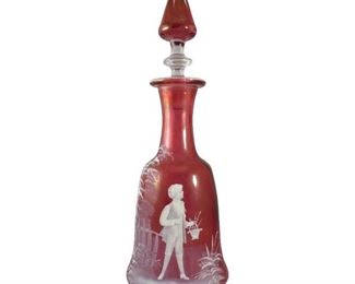 Antique Mary Gregory Painted Cranberry Glass Decanter