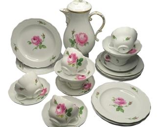 16 pcs Meissen Pink Rose Porcelain Coffee or Tea Set