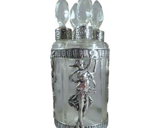 Continental Art Nouveau Silver (4) Bottle Perfume Set