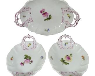(3) Nymphenburg Handpainted Porcelain Handled Dishes