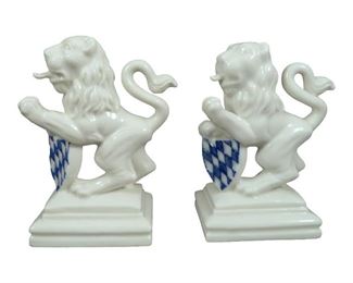 Pair of Nymphenburg Porcelain Lion with Shield Figure