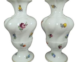 (2) Nymphenburg Porcelain Rocaille Petit Rose Vases
