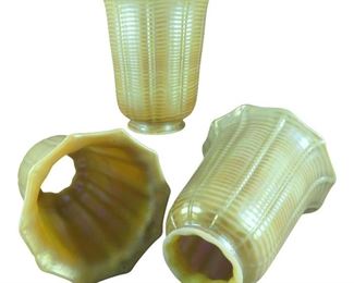 (3) Quezal School Iridescent Glass Trumpet Lamp Shades
