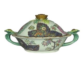 Chinese Export Tobacco Leaf Style Porcelain Tureen