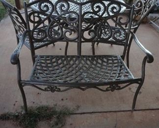patio bench, table and chairs