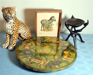 Annie Modica Jungle Design Lazy Susan, African Bowl and Stand