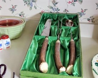 Huge Stag Horn Carving Set by Baron