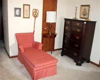 Ethan Allen Bedroom Set (2 Twin Headboards, Dresser with Mirror, Vanity, Chest of Drawers, Endtable), Chaise Lounge