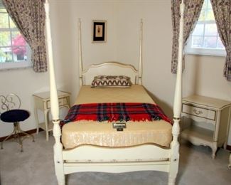 French Provencal Bedroom Set (Twin Bed, 2 Chests, 2 End Tables, Corner Desk, Vanity)