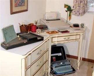 French Provencal Bedroom Set (Twin Bed, 2 Chests, 2 End Tables, Corner Desk, Vanity)