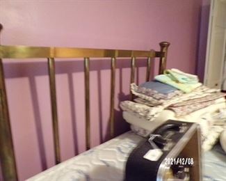 vintage brass bed, queen mattress