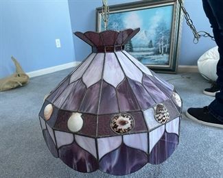 Slag Glass Lamp with Shell Detail 