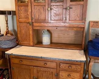 Beautiful antique Hoosier style cabinet with flour sifter and bread box