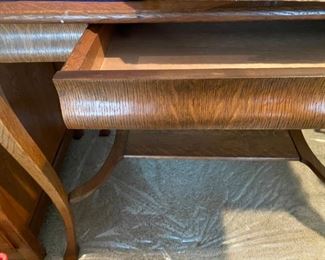 Antique Library Table, Tiger Oak writing table with a middle drawer