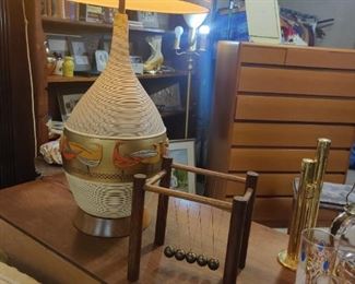 Mid century lamp and physics balls