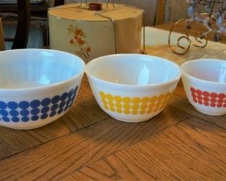 Vintage MCM Pyrex Dot Bowls, set of 3