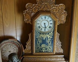 Carved Wood Art Deco Clock