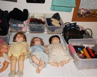 Purses, vintage dolls, scarves, hats, gloves