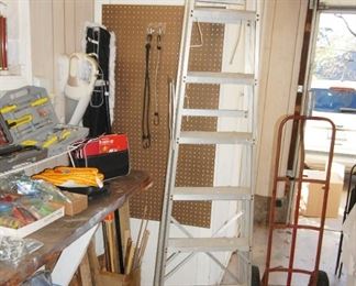 Aluminum folding ladder, loading dolly, step stools, tools, screwdrivers, wrenches
