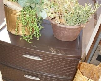 houseplants, plastic storage shelves