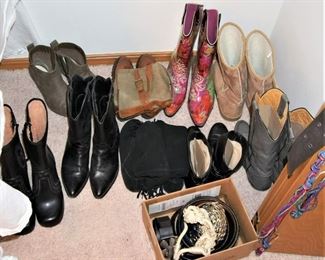Womens shoes and boots, belts