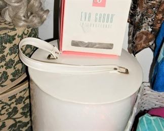 Vintage MCM white vinyl wig case, Eve Gabor wig