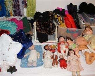 vintage dolls, sequined star pillow, gloves, hats, scarves