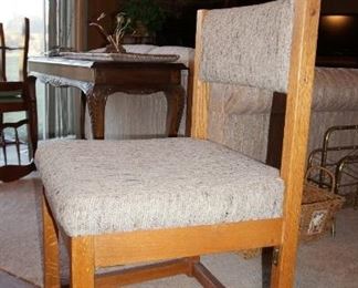 4 solid oak upholstered chairs