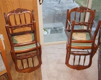 Four of SIX antique wood chairs w/ needlepoint seats