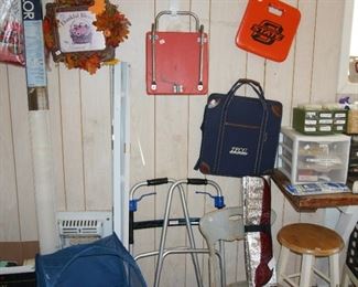 stools,  totes, wreaths, OSU signs, folding walker, blinds, screws and findings, etc.