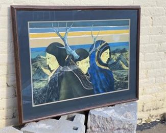 Native American signed Lithgraph 36 x 29 inch 