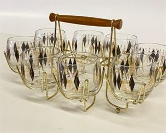 Fantastic Federal Roly Poly Lowball Cocktail glasses, set of 8 with carrier