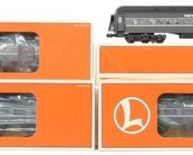 CURRENT OFFER: $200   LOT 6: Lionel 19079 New York Central heavyweight passenger set  
Description: Lionel modern O Gauge 19079 New York Central Heavyweight passenger cars in OBs including;19080 Railway Express baggage car numbered 2564, 19081 Park Place coach numbered 2565, 19082 Star Beam coach numbered 2566 and a 19083 Hudson Valley observation numbered 2567. Cars are C7-8 with moderate run time.
