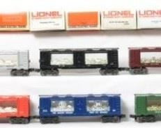 CURRENT OFFER: $180   LOT 16: 10 Lionel mint cars 
Description: Ten cars include 7518 Carson City, 9349 Gold Bullion car, 9320 Fort Knox, 19406 West Point, 19419 Charlotte, 7515 Denver, 9319 TCA Silver Bullion, 7530 Dahlonega, 7522 New Orleans, and 7517 Philadelphia. Cars are generally C8-9 however dusty. OBs have light corner and edge wear.