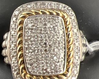 Size 7 Sterling and 14 K yellow gold diamonds ring