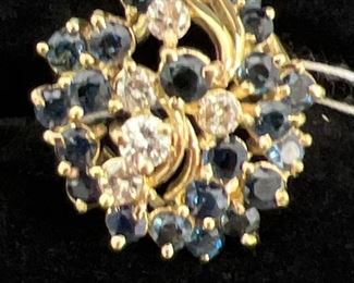 Size 5.5 ring 14 k gold sapphire and diamonds 