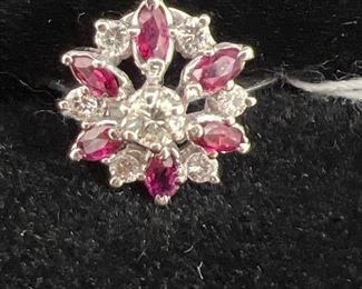 14 K white gold with diamonds and rubies ring