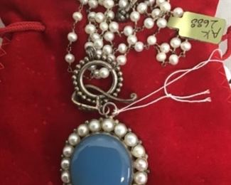 Safia sterling and pearls and blue stone necklace