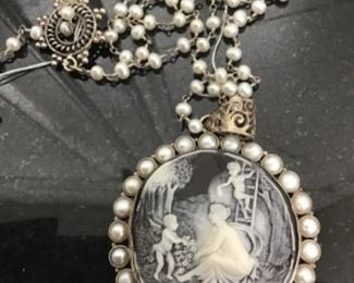Sterling and pearl Cameo necklace