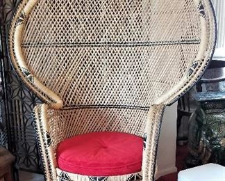 Peacock High Back Wicker Throne Armchair