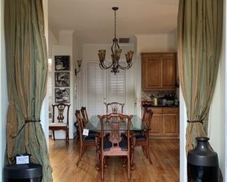 Pair of long silk draperies, lined