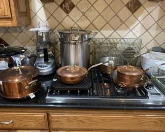 Set of William Sonoma Copper cookwear from France.  Large All-Clad stock pot.