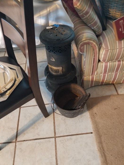 Vintage Kerosene Heater and Vintage Cast Iron