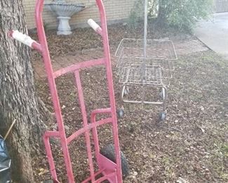 Two wheel dolly and metal clothes basket