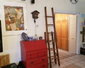 Vintage library ladder & vintage painted drop leaf desk