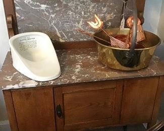 Vintage Dry Sink, Marble Top and Oak Cabinet