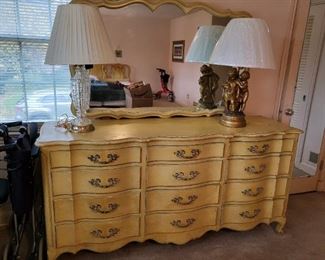 Antique Dresser and Crystal Lamps